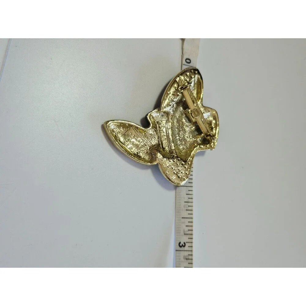 Torino gold tone black matte brooch silhouette vintage hat fancy
